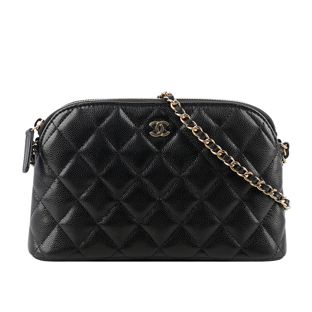 【CHANEL 】金色CC Logo 粒紋牛皮貝殼包/鍊包