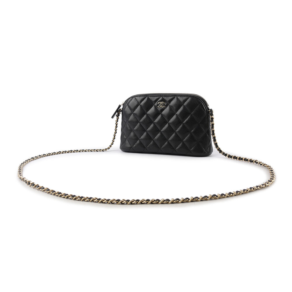 【CHANEL 】金色CC Logo 粒紋牛皮貝殼包/鍊包(黑色) AP4016 B10583 C3906