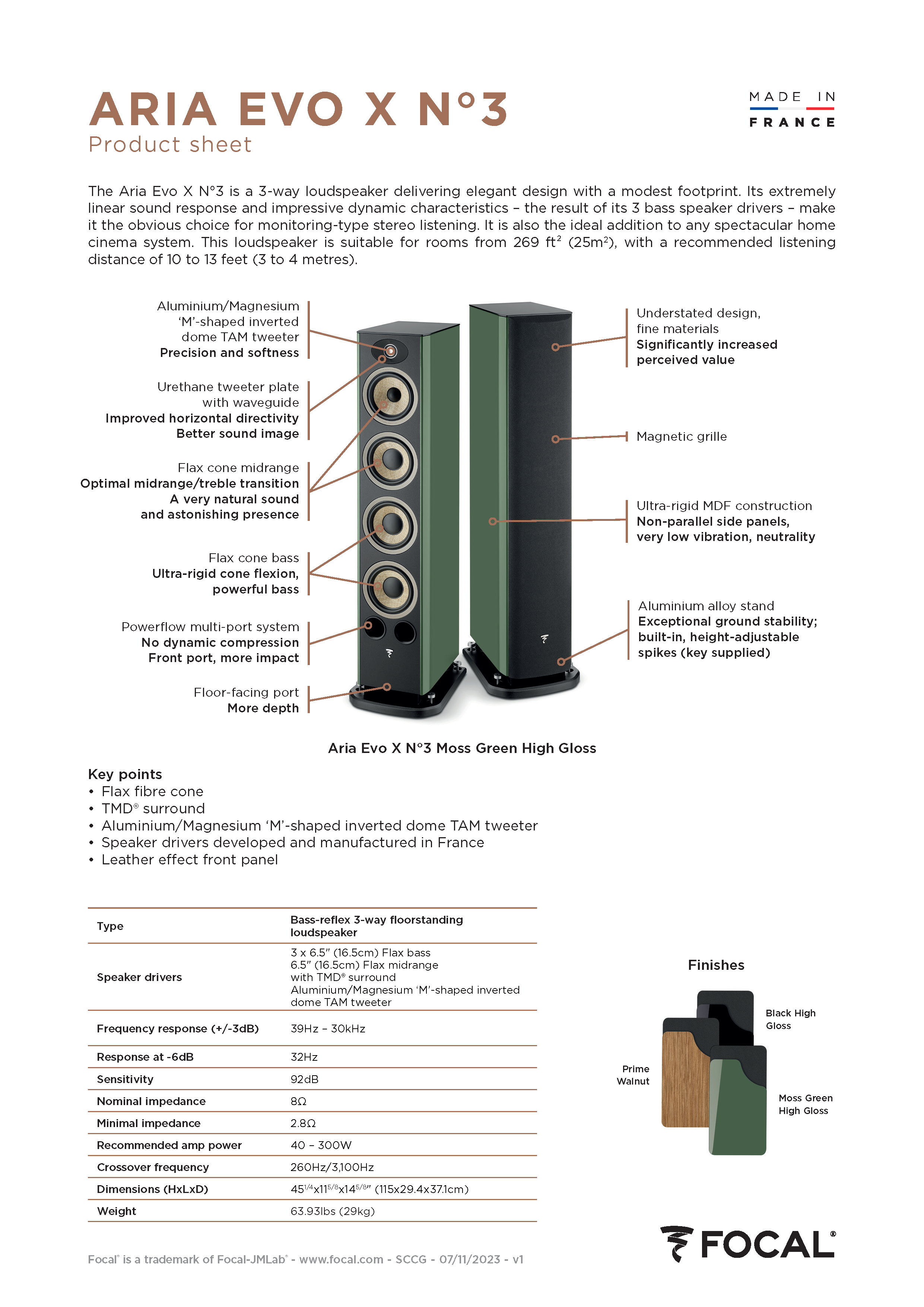 Focal ARIA EVO X N°3 3-way Floodstanding loudspeaker Specification