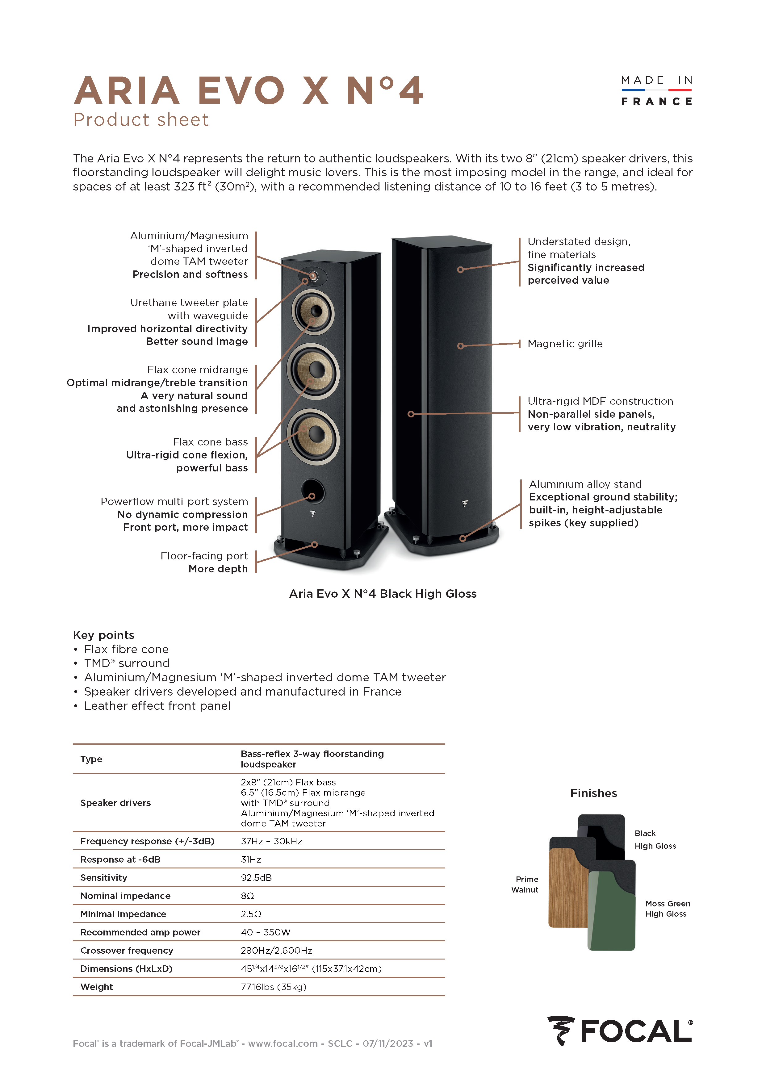 ARIA EVO X N°4  3-way floor-standing speaker Specification