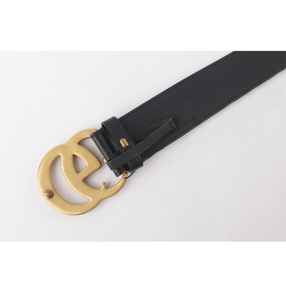 【GUCCI】大雙G霧金Logo牛皮4CM寬皮帶110cm(黑色) 400593 AP00T 1000