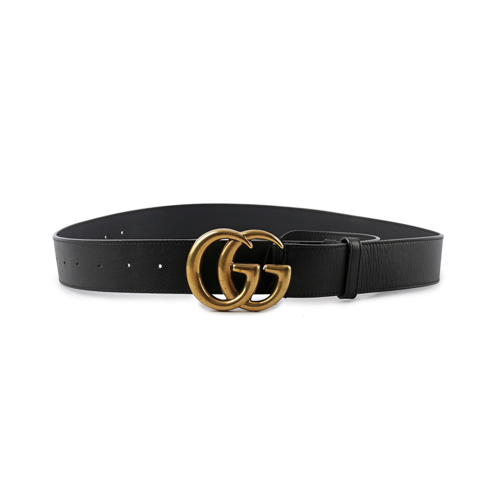 【GUCCI】大雙G霧金Logo牛皮4CM寬皮帶110cm(黑色) 400593 AP00T 1000