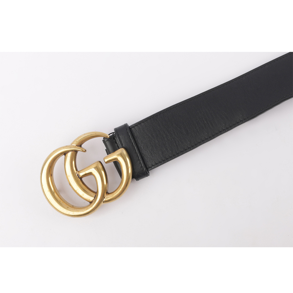 【GUCCI】大雙G霧金Logo牛皮4CM寬皮帶110cm(黑色) 400593 AP00T 1000