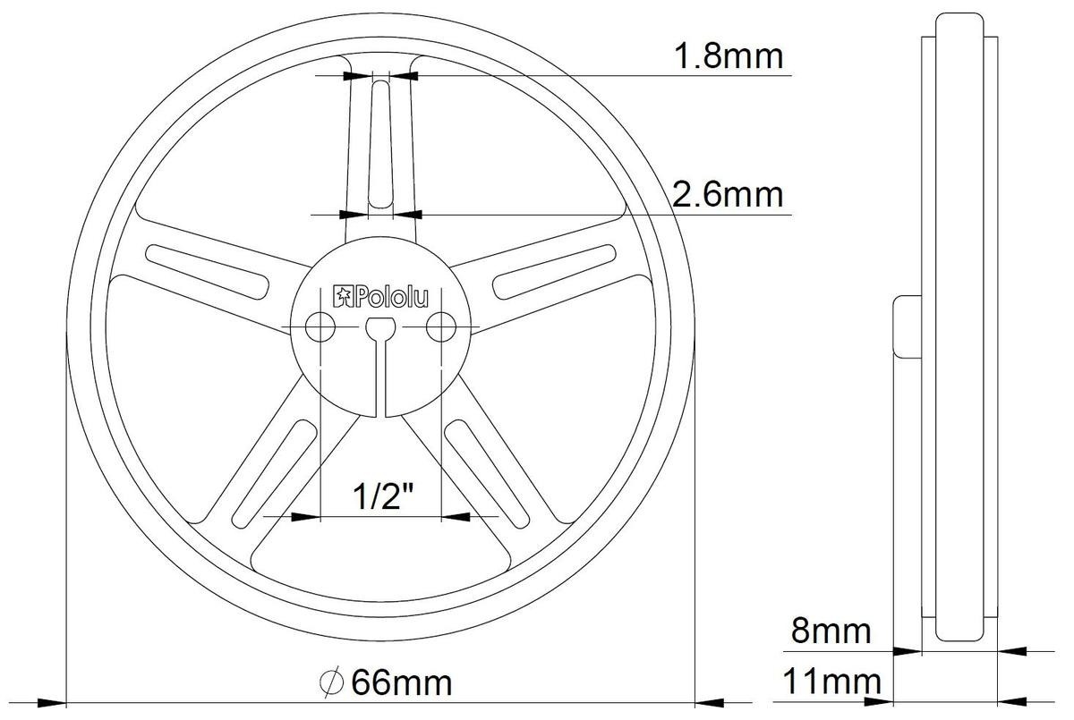 Pololu,車輪,70x8mm,尺寸規格