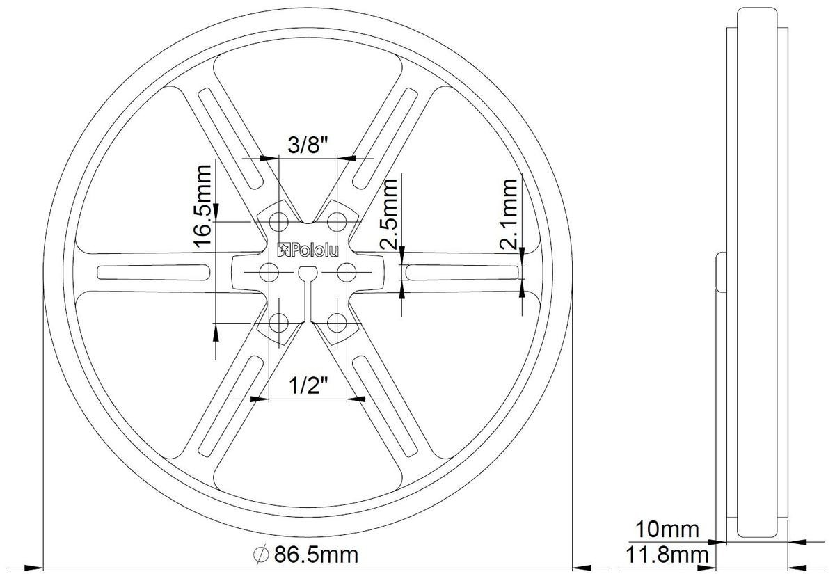 Pololu,車輪,90x10mm,尺寸規格