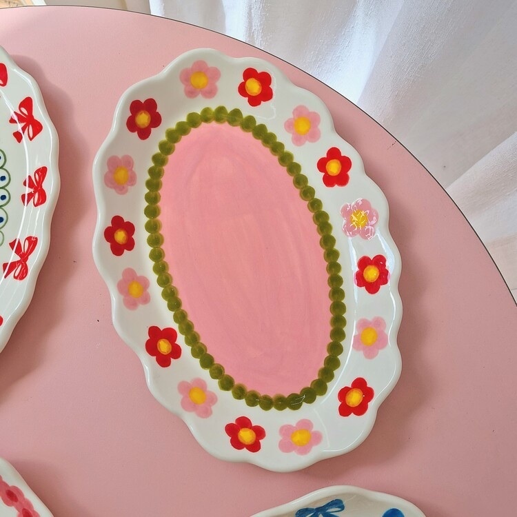 韓國藝術家 手作陶瓷橢圓盤