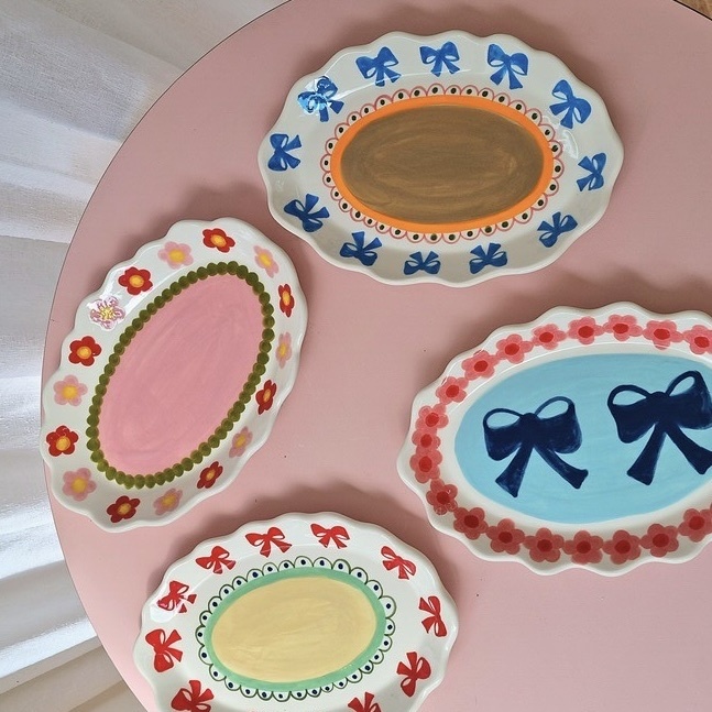 韓國藝術家 手作陶瓷橢圓盤