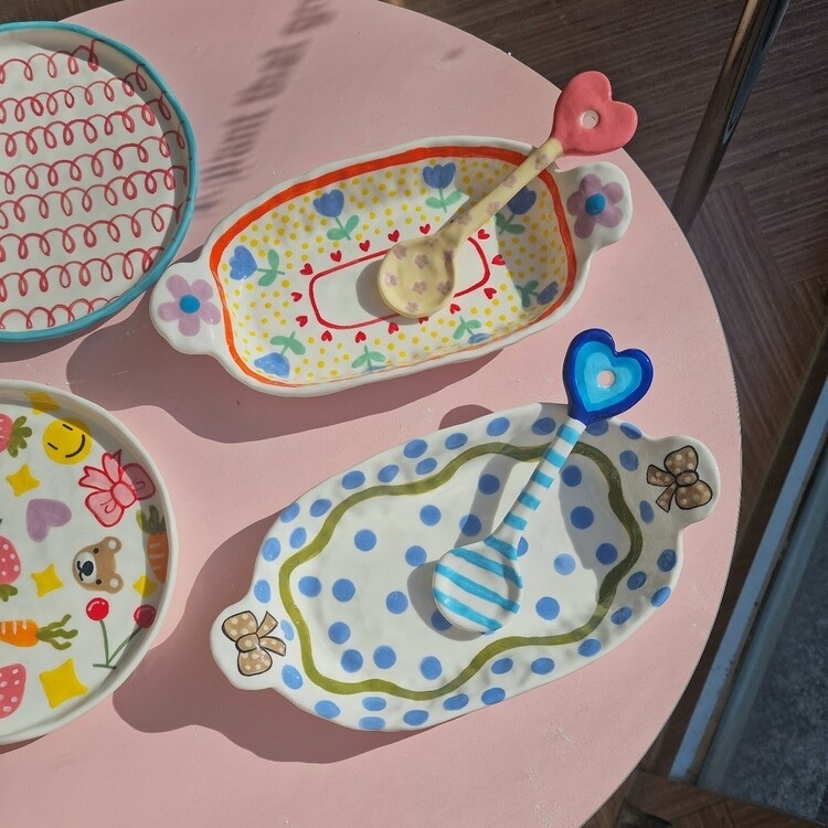 韓國藝術家 手作陶瓷橢圓盤