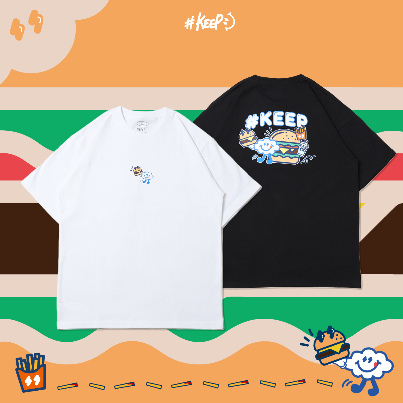 #KEEP HAMBURGER YAMMY TEE 白色 黑色 漢堡1號餐 印花 童裝 成人 短T【KS225】
