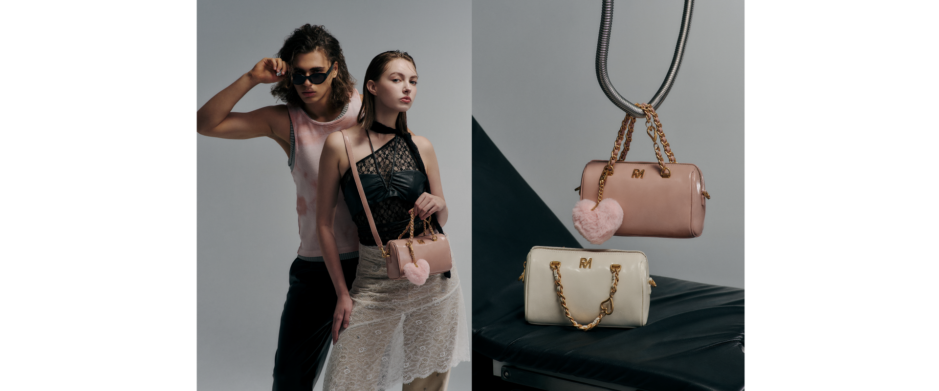 ROBINMAY 粉色與白色情人節包款近照與模特展示