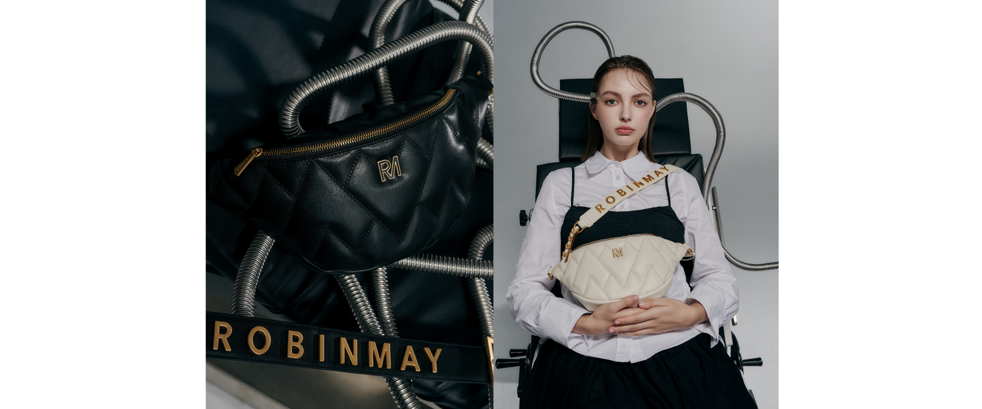 黑色ROBINMAY 蔓心胸包近照與模特展示