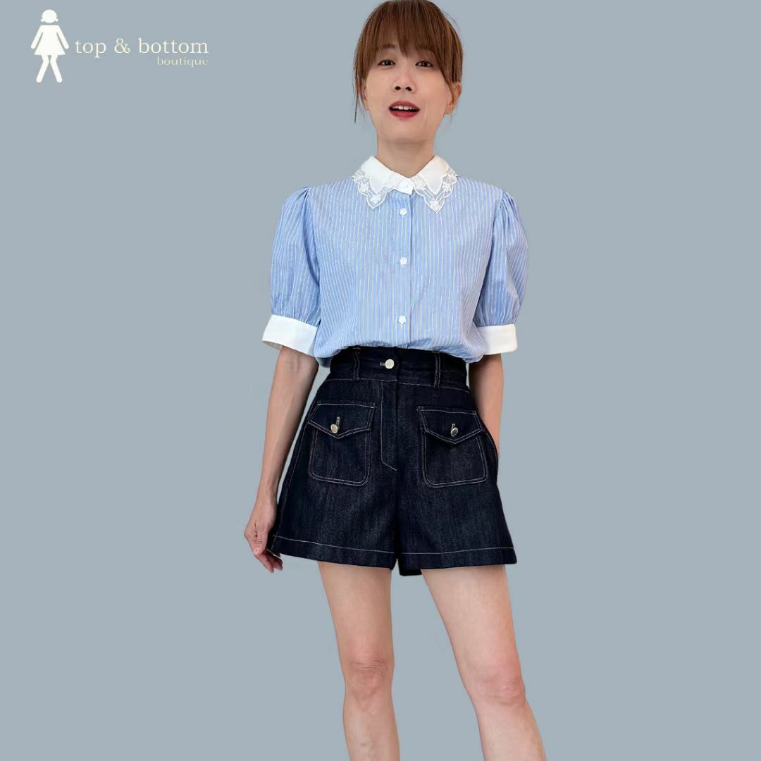 DENIM POCKET HIGH WAIST SHORTS