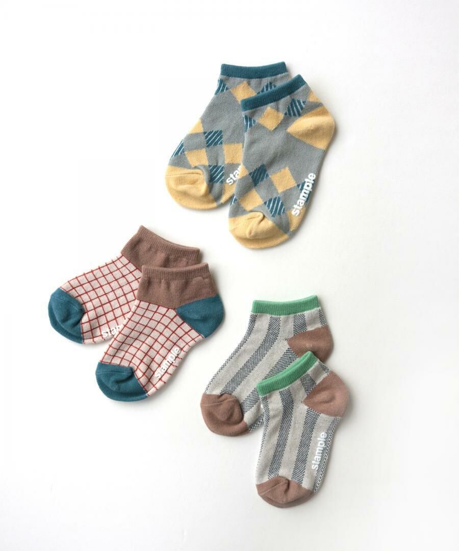 日本 stample 方塊圖樣 腳踝短襪 (3雙1組) 72971