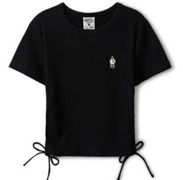 [S] WHO.A.U STEVE RIBBED SHIRRING T-SHIRT,BLACK, WHRAE2492F-00-BLACK (SWAU327)