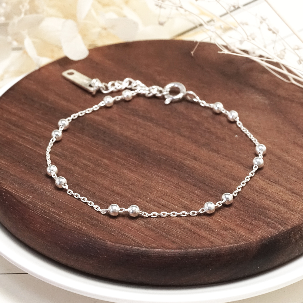 雙圓珠設計 銀珠手鍊 925純銀手鍊 女生手鍊