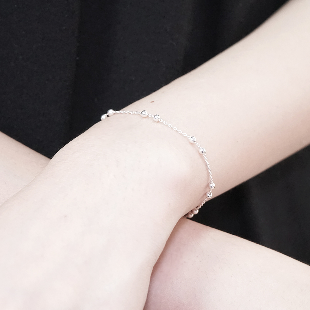 ART64 雙圓珠設計銀珠手鍊925純銀手鍊女生手鍊女生禮物