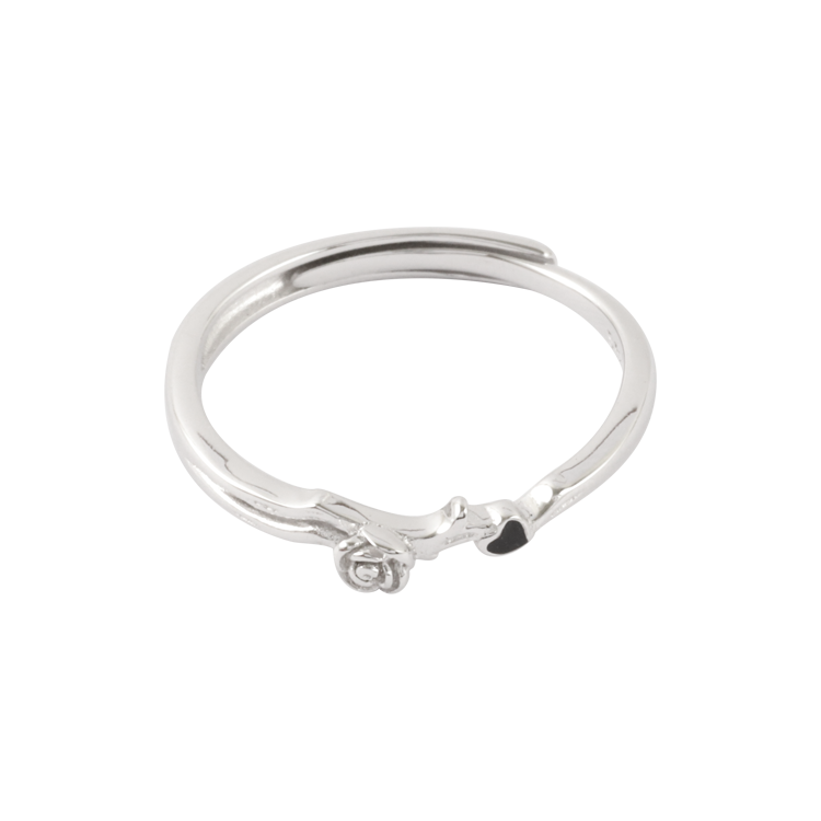 純銀對戒，情侶戒指 枝葉玫瑰對戒；墨黑琺瑯工藝（3797女款）