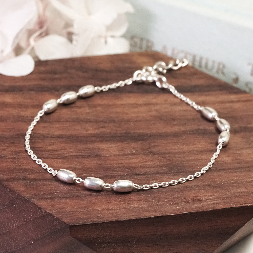 橢圓銀珠手鍊 三連設計款 925純銀手鍊 女生手鍊