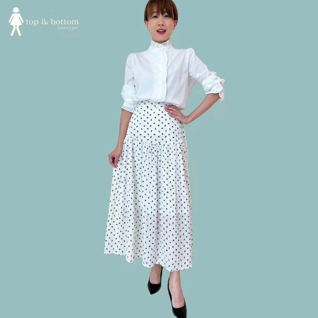 RIBBON BOW HIGH WAIST LONG SKIRT