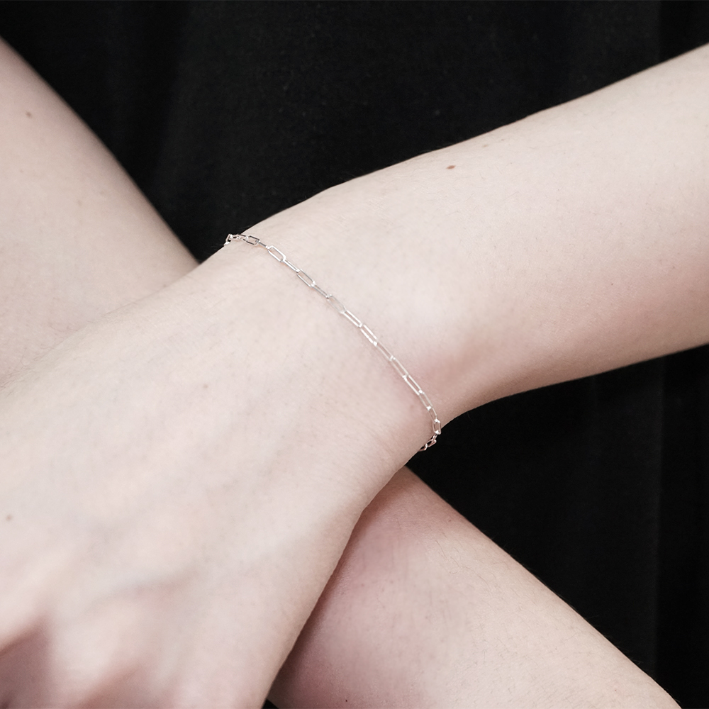 長方小圈圈 極細手鍊 925純銀手鍊 女生手鍊