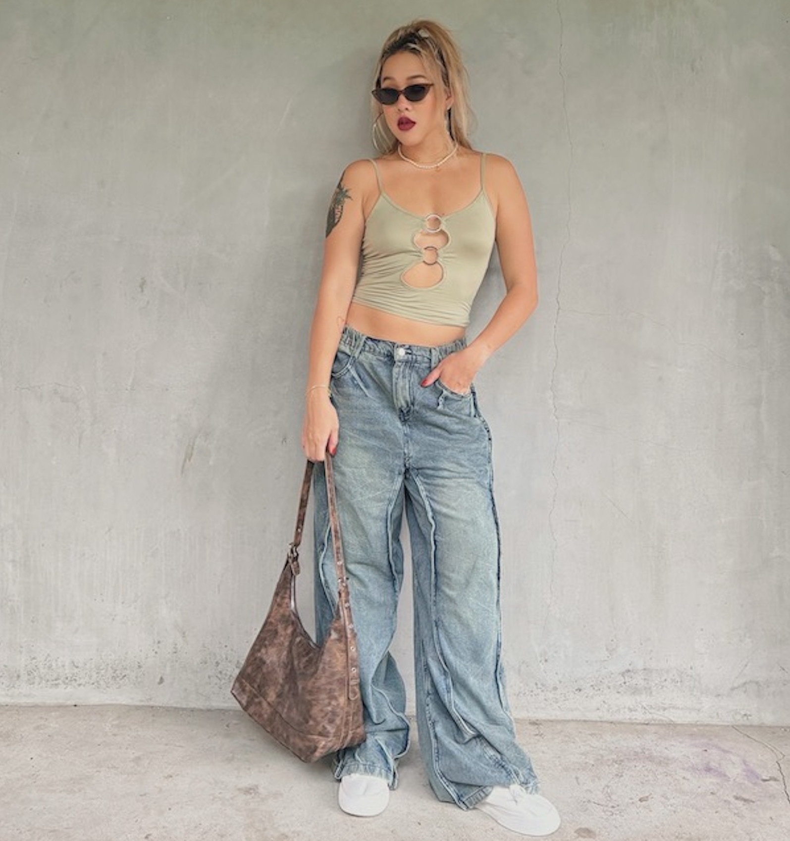 立體線條水洗寬褲