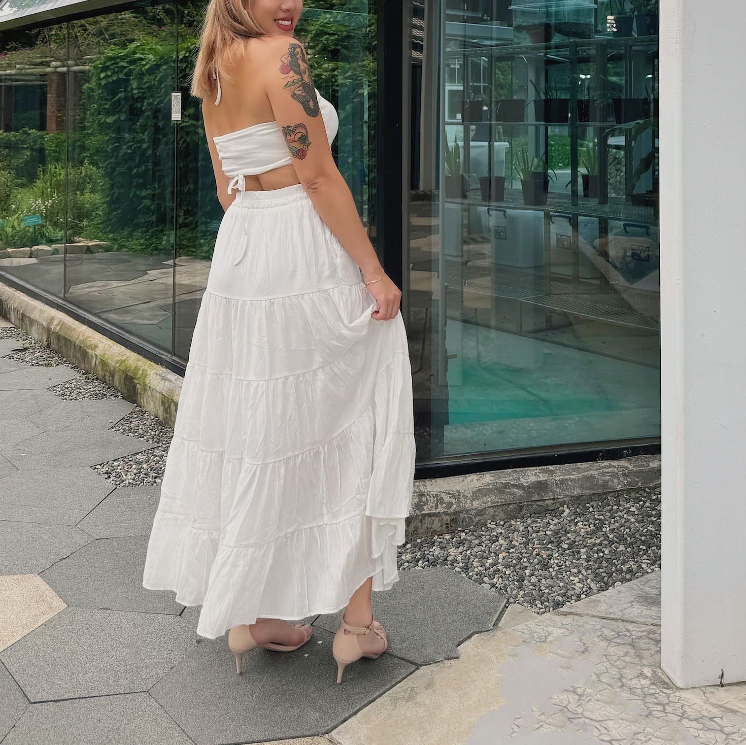 夏日花邊飄飄長裙