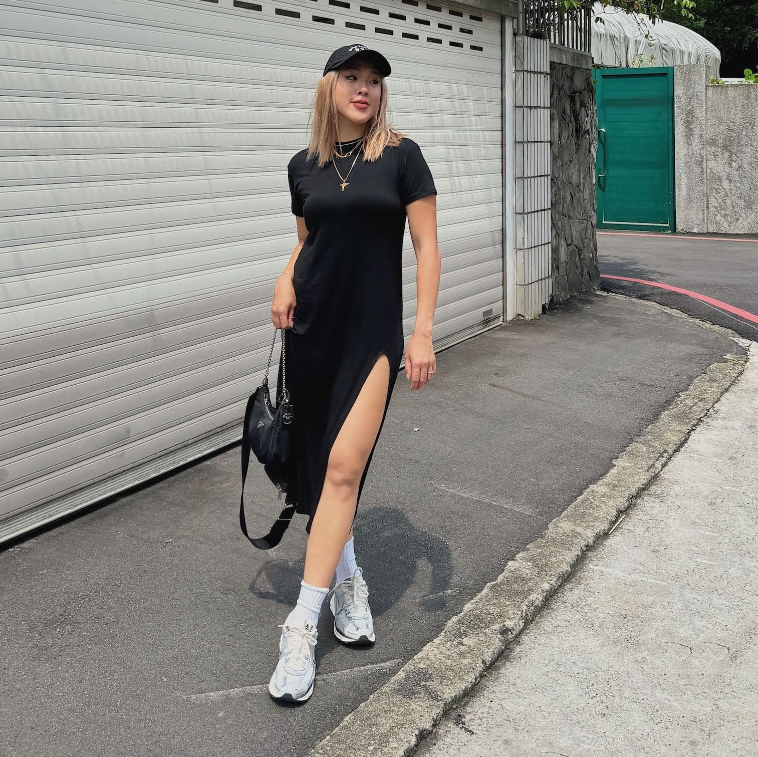 美式修身開衩洋裝