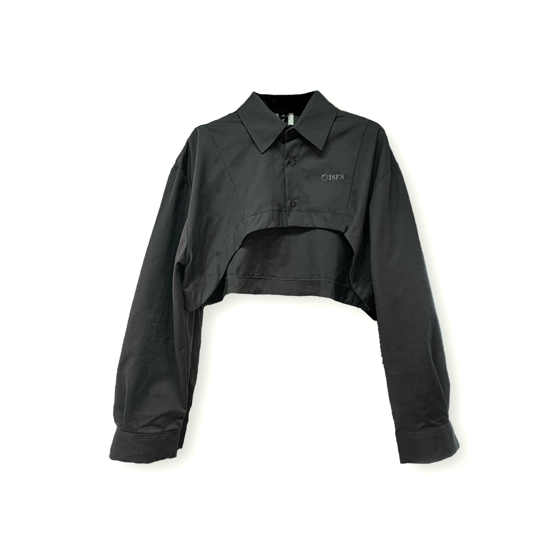 ISFN | Stitched Logo Long Sleeve Blouse 短版 襯衫| M-L