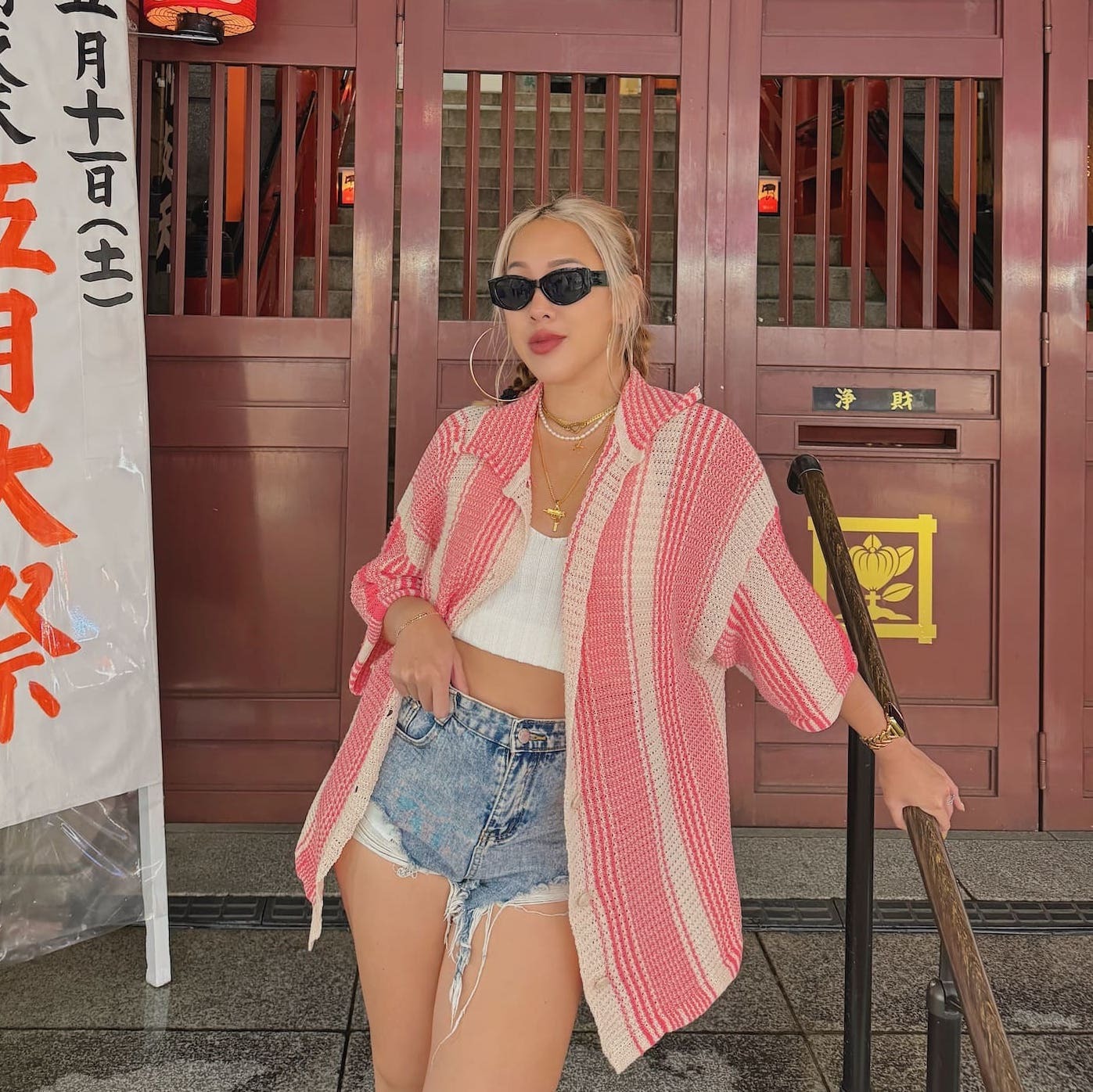 美式針織條紋BF襯衫