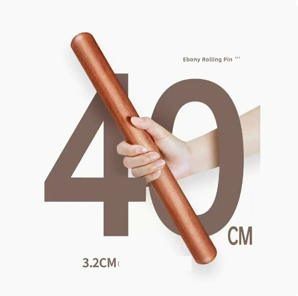 Hot ebony solid wood dumpling wrapper rolling pin (round head 40cm)