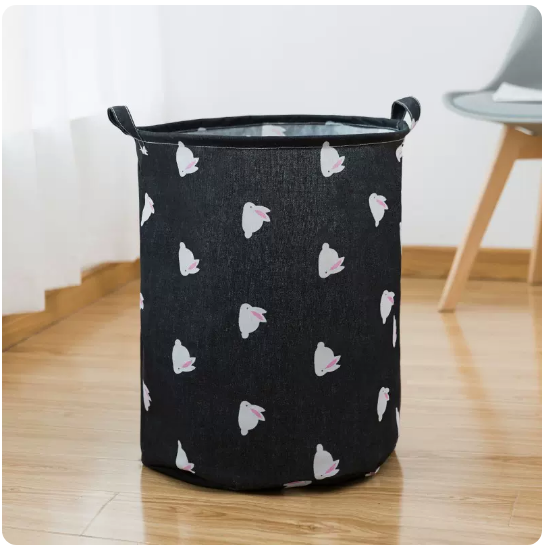Hot recommended household clothes storage basket, shelf, storage rack (medium round black and white rabbit)