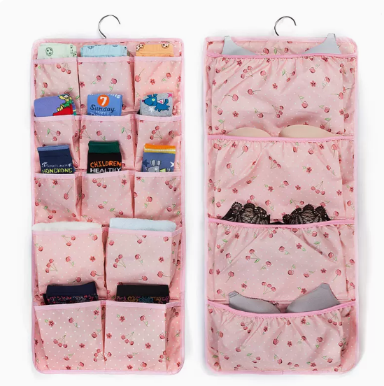 Popular hanging storage bag behind the door, socks underwear rack, panty rack, miscellaneous bag (pink cherry [4 layers + 13 grids]) (size: 36*78cm)