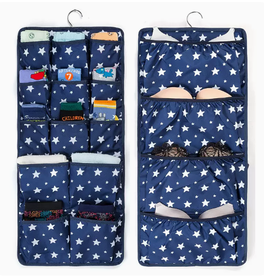 Popular hanging storage bag behind the door, socks underwear rack, panty rack, miscellaneous bag (blue star [4 layers + 13 grids]) (size: 36*78cm)