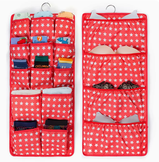Popular hanging storage bag behind the door, socks underwear rack, panty rack, miscellaneous bag (red star [4 layers + 13 grids]) (size: 36*78cm)