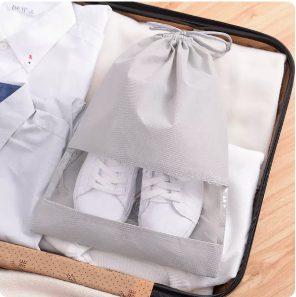 Popular style (pack of 5) drawstring shoe storage bag (light gray small size)