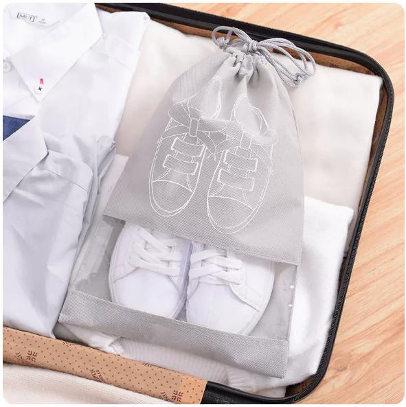Popular style (pack of 5) drawstring shoe storage bag (printed light gray small size)