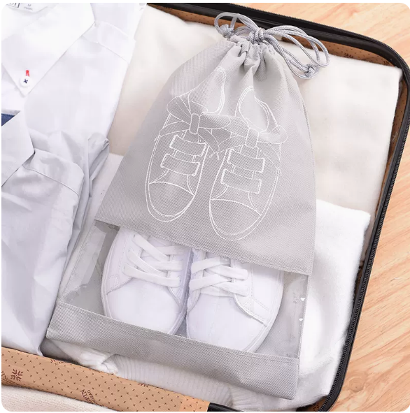 Hot style (pack of 5) drawstring shoe storage bag (printed light gray large size)