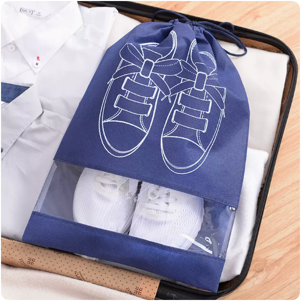 Hot style (pack of 5) drawstring shoe storage bag (printed navy blue large size)
