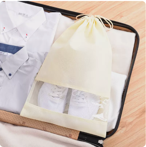 Popular style (pack of 5) drawstring shoe storage bag (beige, small size)