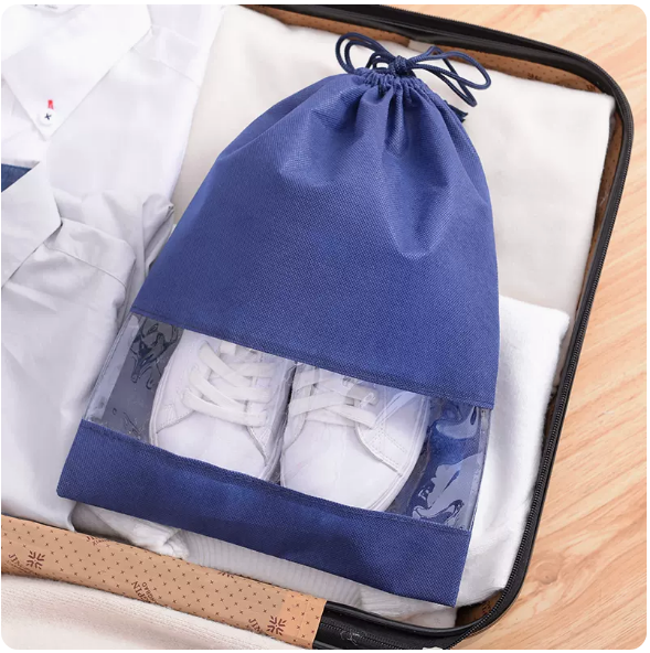 Popular style (pack of 5) drawstring shoe storage bag (navy blue small size)