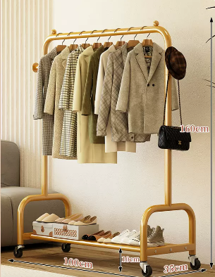 Popular indoor wheeled storage rack, coat rack and coat rack (gold single layer) (size: 100*35*160CM)