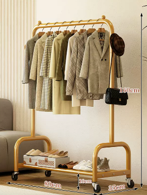 Popular indoor wheeled storage rack, coat rack and coat rack (gold single layer) (size: 80*35*160CM)