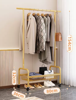 Popular indoor storage rack with wheels, coat rack and coat rack (light luxury gold single layer) (size: 80*154*36*32CM)