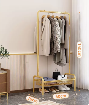 Popular indoor storage rack with wheels, coat rack and coat rack (light luxury gold single layer) (size: 60*150*36CM)