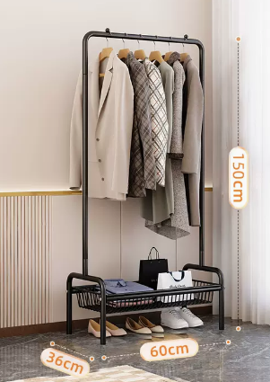 Popular indoor storage rack, coat rack and coat rack (black single layer) (size: 60*150*36CM)
