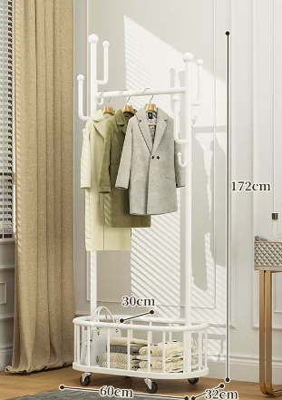 New indoor clothes rack with wheels (beautiful white) (size: 60*32*172*30CM)