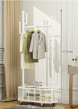 New indoor clothes rack with wheels (beautiful white) (size: 80*32*172*30CM)