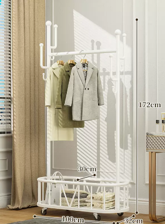 New indoor clothes rack with wheels (beautiful white) (size: 100*32*172*30CM)