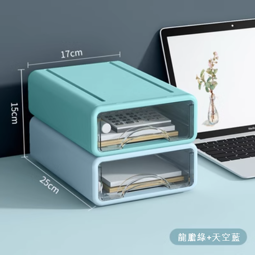 Popular model [pack of 2] desktop storage box plastic transparent drawer type with lid (sky blue + gentian green)