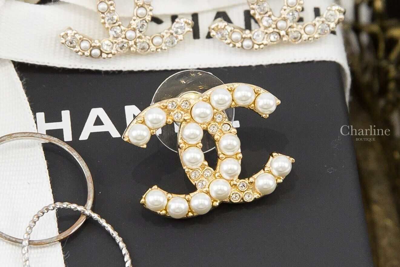 Chanel Earrings 金色珍珠水鑽CC耳環